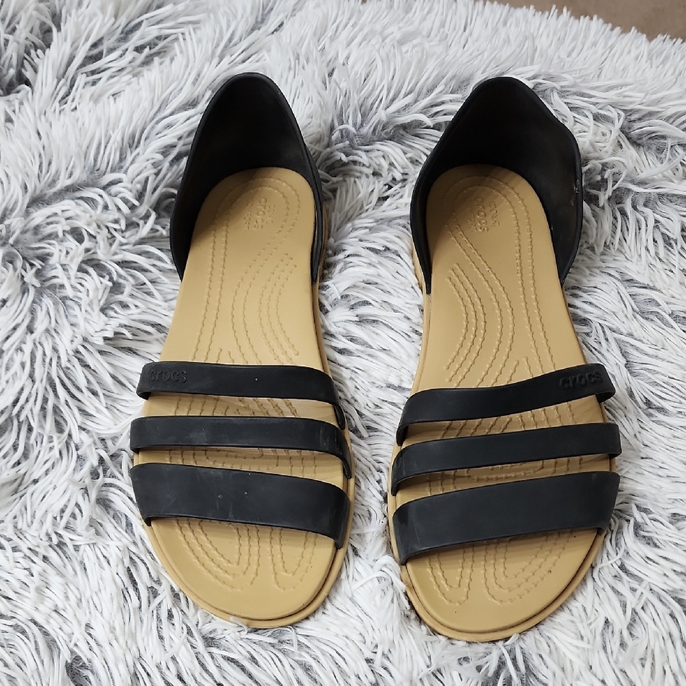 CROCS Women's Black and Tan Sandals